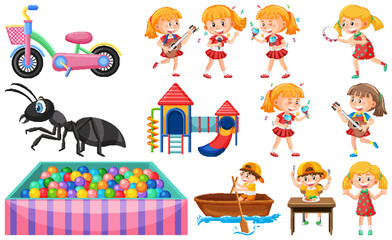 Obraz premium Set of cute kids and objects