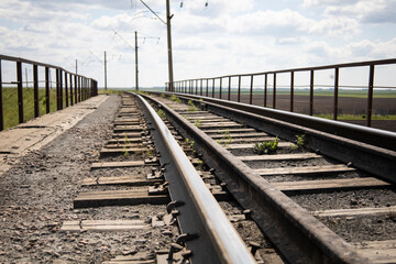 Obraz premium Railway track on steel bridge -shallow depth of field