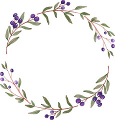watercolor blue berry fruit wreath frame