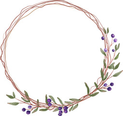 watercolor blue berry fruit wreath frame