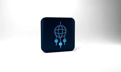 Blue Dream catcher with feathers icon isolated on grey background. Blue square button. 3d illustration 3D render
