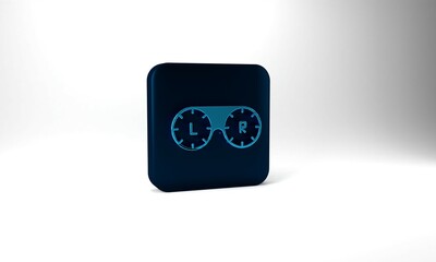 Blue Contact lens container icon isolated on grey background. Eyesight care, lens hygiene container. Blue square button. 3d illustration 3D render