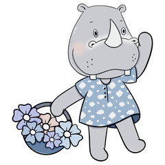Cute rhino cartoon design character 