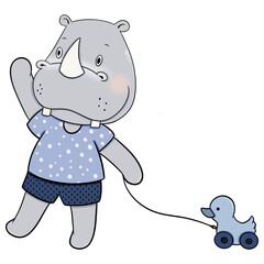 Cute rhino cartoon design character 