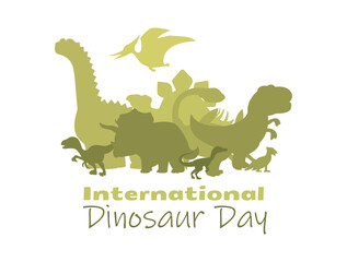 International Dinosaur Day. Horizontal poster. Vector monochrome illustration.