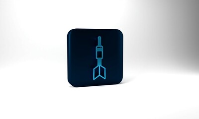 Blue Dart arrow icon isolated on grey background. Blue square button. 3d illustration 3D render