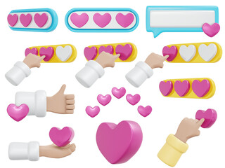 3d Rendering of love heart feedback review icon isolated on white background concept of customer comment and service.