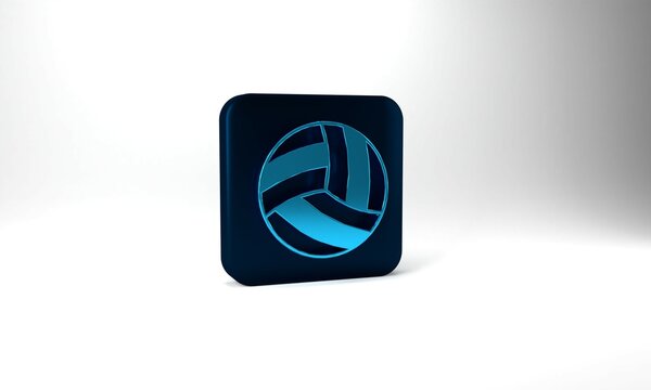 Blue Volleyball ball icon isolated on grey background. Sport equipment. Blue square button. 3d illustration 3D render