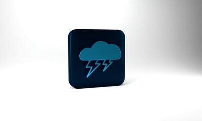 Blue Storm icon isolated on grey background. Cloud and lightning sign. Weather icon of storm. Blue square button. 3d illustration 3D render