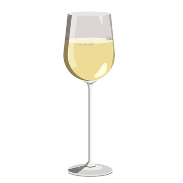 A glass of white wine isolated on a white background.Vector illustration of the drink can be used in restaurant menus, textiles, postcards.