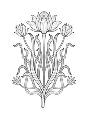 Art nouveau style basic flower element. 1920-1930 years vintage design. Symbol motif design. Isolated on white.
