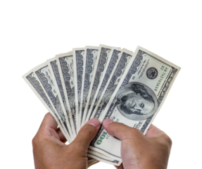 Man hand holding 100 dollar banknote isolated