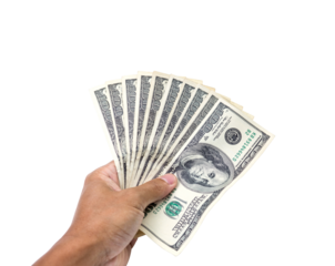 Man hand holding 100 dollar banknote isolated