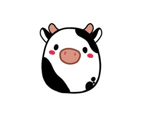 Kawaii adorable cute isolated cow black and white baby illustration cartoon drawing isolated