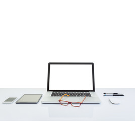 Blank screen laptop computer isolated