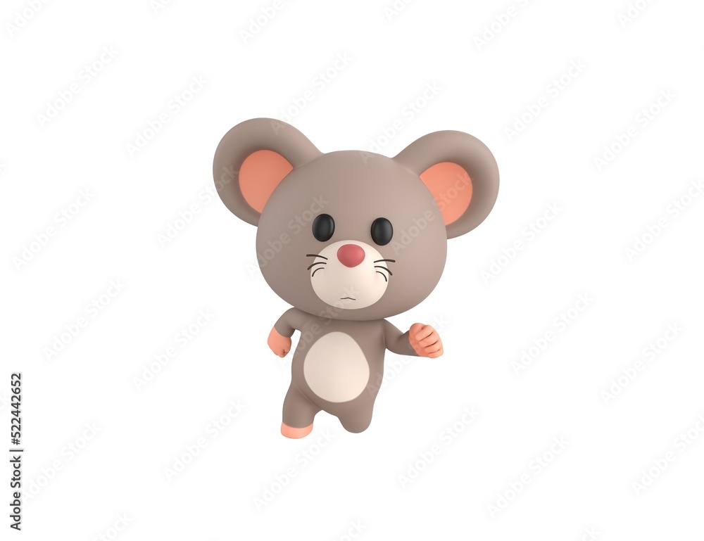 Sticker Little Rat character running front view in 3d rendering.