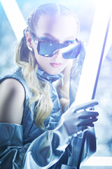 Naklejka premium attractive futuristic girl