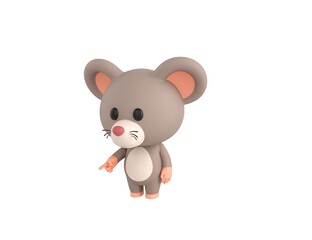 Little Rat character pointing to the ground in 3d rendering.