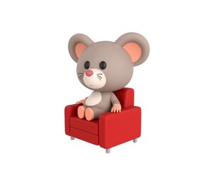 Little Rat character sitting on sofa in 3d rendering.