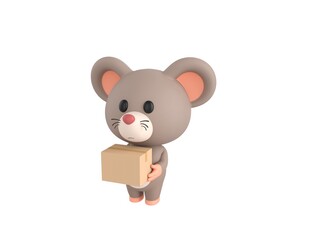 Little Rat character carrying a package in 3d rendering.