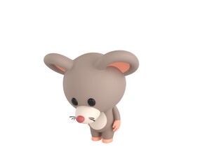 Little Rat character looking down in 3d rendering.