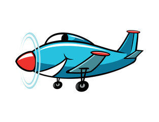 Cartoon style flying funny plane character.  Airplane vector image. Isolated on white background.