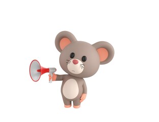 Little Rat character speaking in megaphone in 3d rendering.