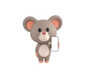 Little Rat character showing his phone in 3d rendering.