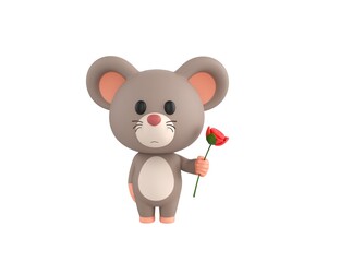 Little Rat character holding flower in 3d rendering.