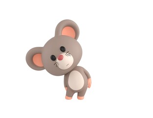 Little Rat character tilt body to side in 3d rendering.