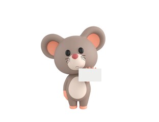 Little Rat character holding white card in 3d rendering.