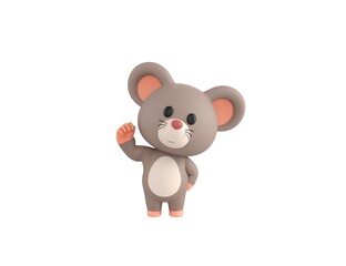 Little Rat character raising right fist in 3d rendering.