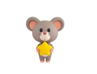 Obraz na płótnie Canvas Little Rat character holding star in 3d rendering.