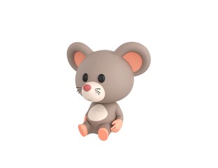 Little Rat character sitting on the ground in 3d rendering.