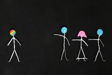 LGBT or LGBTQIA bullying, insult and harassment, discrimination and homophobia concept. Human stick...
