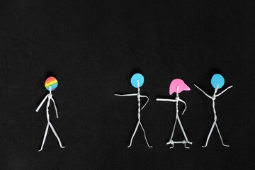 LGBT or LGBTQIA bullying, insult and harassment, discrimination and homophobia concept. Human stick...