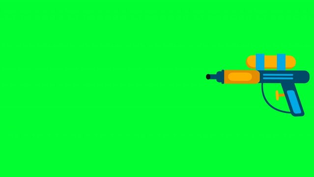 Cute cartoon Toy Pistol on Green screen 4k video. Gun fire or Gun Shoot Animation. Reload Gun and Weapon firing animation.