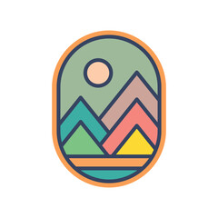 Abstract Sunset beach mountain logo badge oval  design. Template Vector illustration. Logo Sign Design Icon
