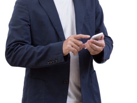 Unknown man using smartphone isolated