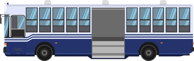 a indigo blue black bus color without air conditioner public transportation in thailand.
