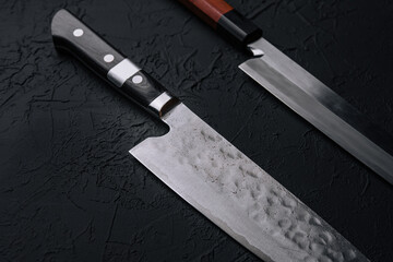 Asian kitchen chef accessories on black stone table
