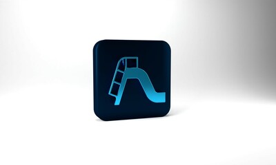 Blue Slide playground icon isolated on grey background. Childrens slide. Blue square button. 3d illustration 3D render