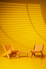 Beach chairs on yellow background. - Summer concept..