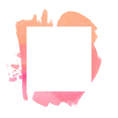 pink and orange watercolor stain brush stroke frame isolated on white background,watercolor png file clipart