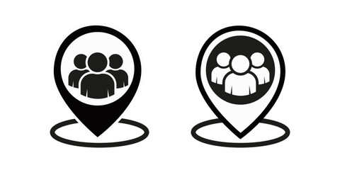 Group of people location icon. Gathering people. Place on the map of people. Vector icon. vector illustration 10 Eps