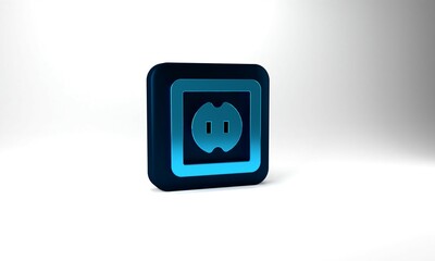 Blue Electrical outlet icon isolated on grey background. Power socket. Rosette symbol. Blue square button. 3d illustration 3D render