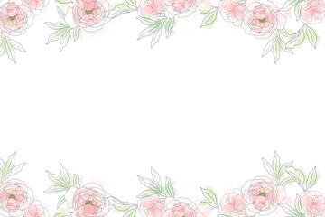 loose watercolor doodle line art peony flower bouquet frame minimal banner background