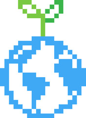 Tree on the earth 8 bit pixel icon sign