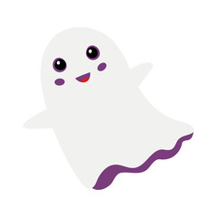 Cartoon funny laughing ghost. Halloween spirit with hands