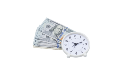 100 Dollar banknote and clock isolated